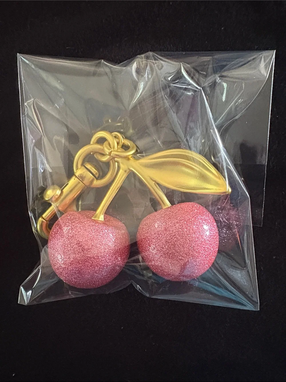Pink Glitter Cherry Keychain Bag Charm